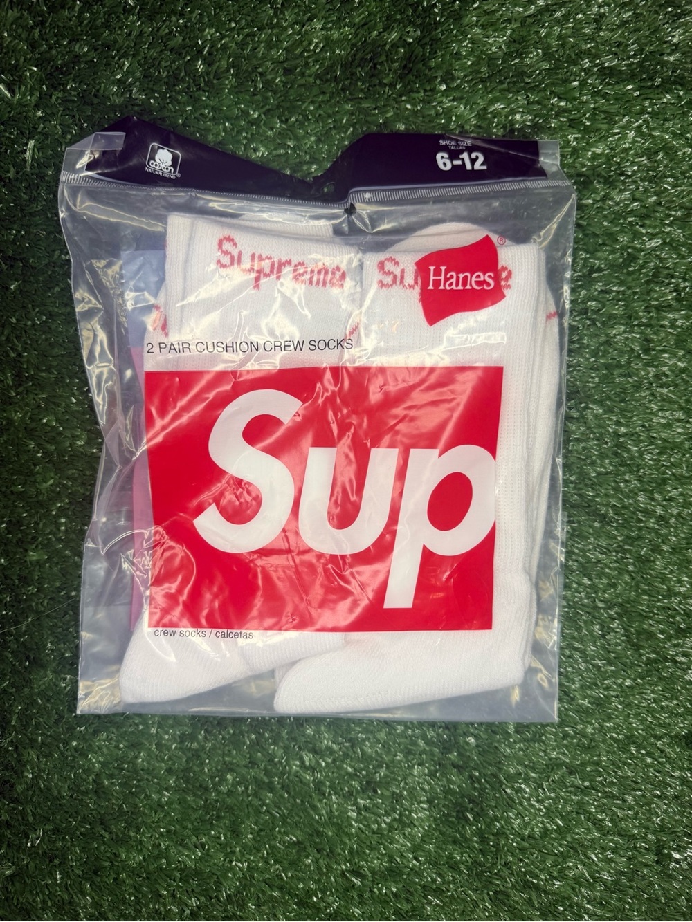 Supreme x Hanes White Crew Socks with Red Logo (2 Pair)